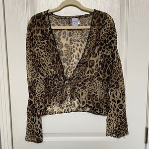 Oh Polly Leopard print tie blouse